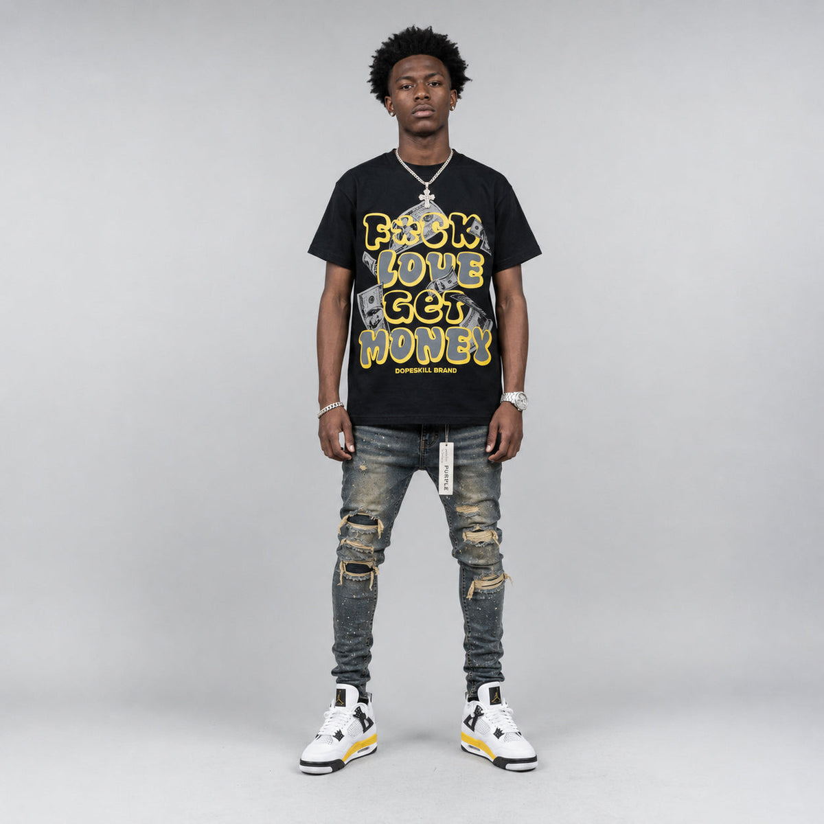 Tour Yellow 4s DopeSkill T-Shirt F#ck Love Get Money Graphic