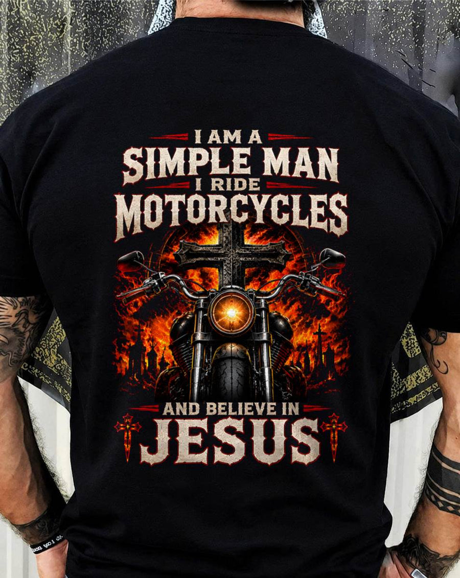 I AM A SIMPLE MAN, BIKER I RIDE MOTORCYCLES AND BELIEVE IN JESUS GOD IS MY GUIDE - SHIRT FOR MEN - LUNA00 (SKU2608-546)