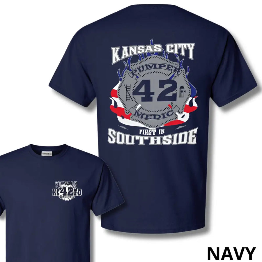 Kansas City Station 42 Pumper Medic Shirt - First In Southside Hoodie | Custom Firefighter Graphic Apparel - Local Hero Gift For Men