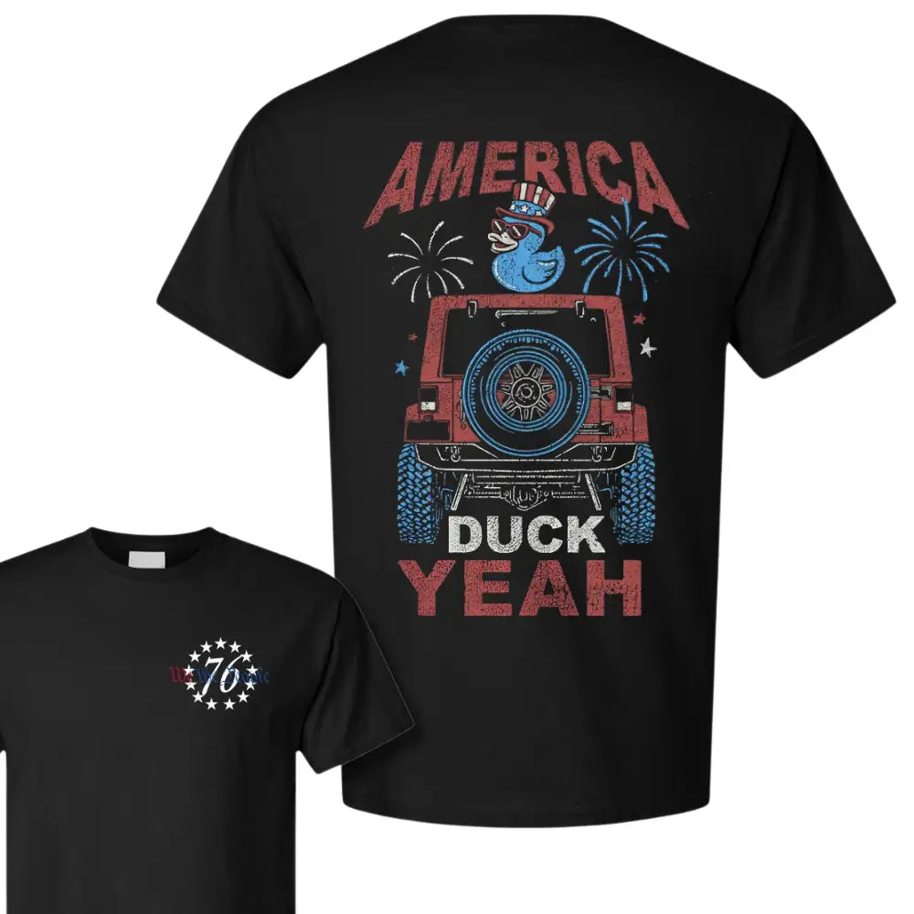 4th of July America Duck Yeah Graphic Tee, Patriotic Jeep Print Shirt, Soft Cotton Blend, Independence Day Apparel for Men & Women, Fun Holiday Gift