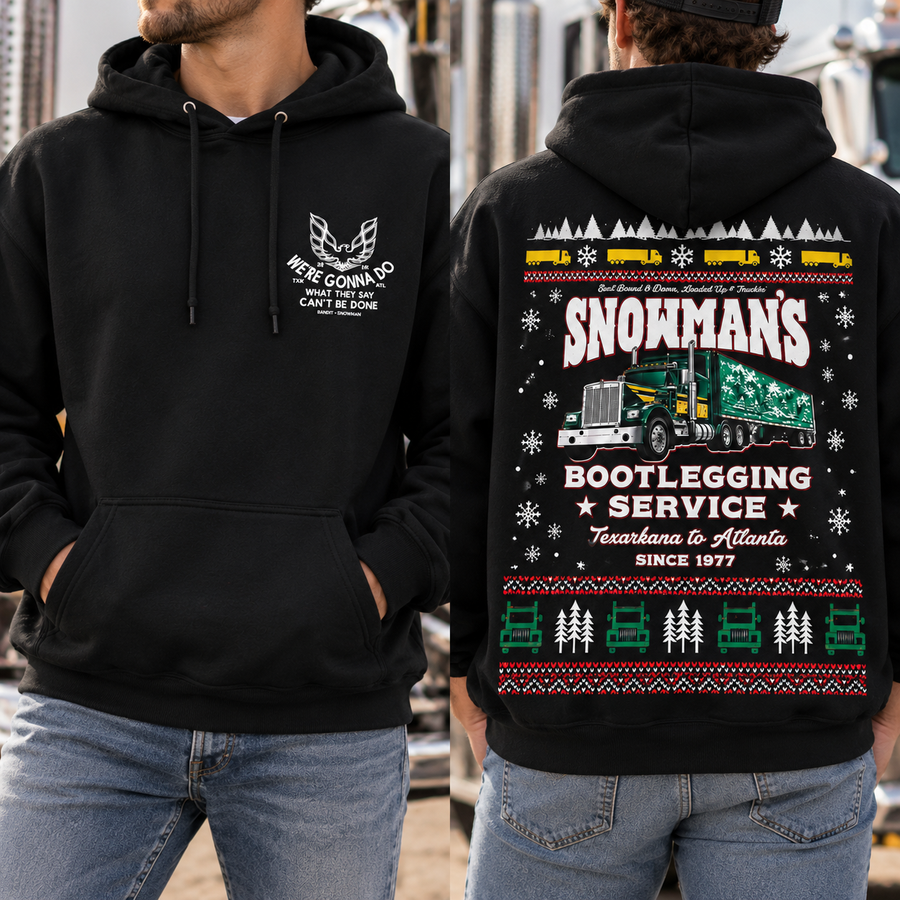 Snowman’s Bootlegging Service Christmas Shirt, Two-Sided Print Trucker Graphic Tee, Vintage Holiday Semi Truck T-Shirt, Retro Christmas Truck Driver Gift, Since 1977 Xmas Tee