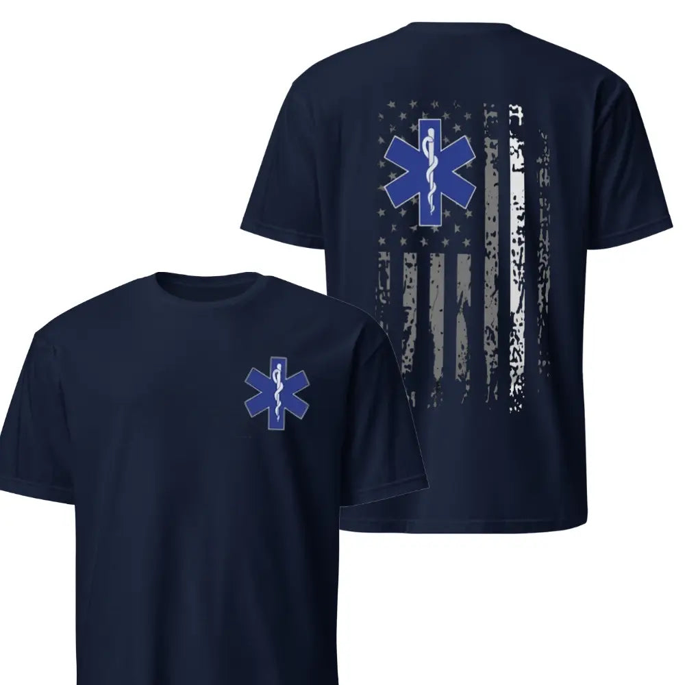 Patriotic EMT Star Of Life Graphic Tee - Distressed American Flag Shirt | Heavy Cotton EMS Paramedic Apparel - First Responder Gift For Men Women