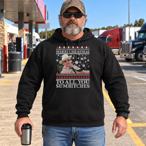 Nostalgic-style Christmas design featuring Sheriff Buford T. Justice from the film "Smokey and the Bandit" 2