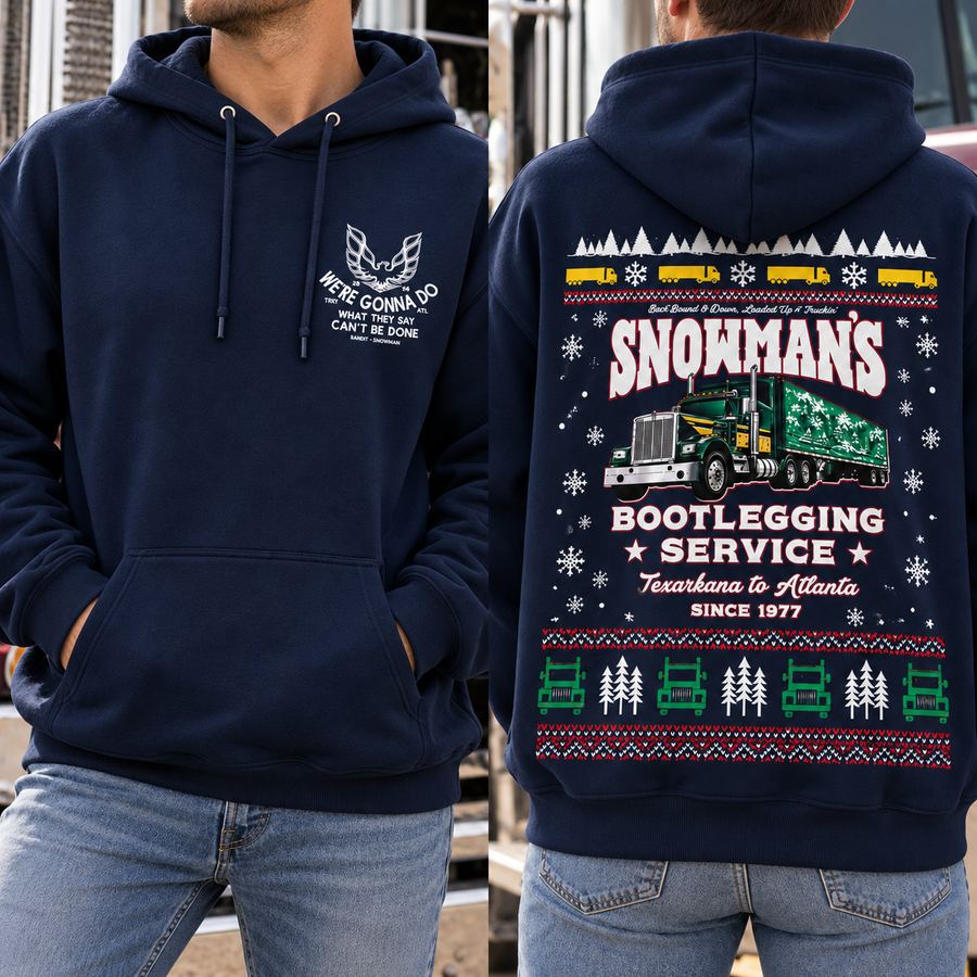 Snowman’s Bootlegging Service Christmas Shirt, Two-Sided Print Trucker Graphic Tee, Vintage Holiday Semi Truck T-Shirt, Retro Christmas Truck Driver Gift, Since 1977 Xmas Tee 2