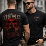 USMC Semper Fi Skull Shirt, Marine Corps Veteran Military T-Shirt, United States Marines Graphic Tee, Tactical Warrior Skull Apparel, Veteran Gift for Men, Patriotic Military Supporter Shirt, USMC Semper Fidelis Combat Graphic Tee