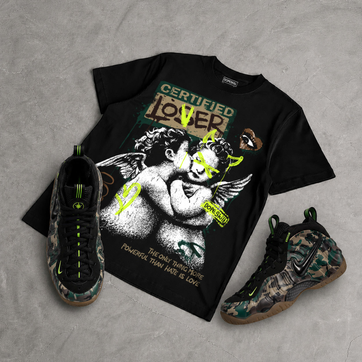 Foamposite One Green Camo DopeSkill T-Shirt Certified Lover Graphic