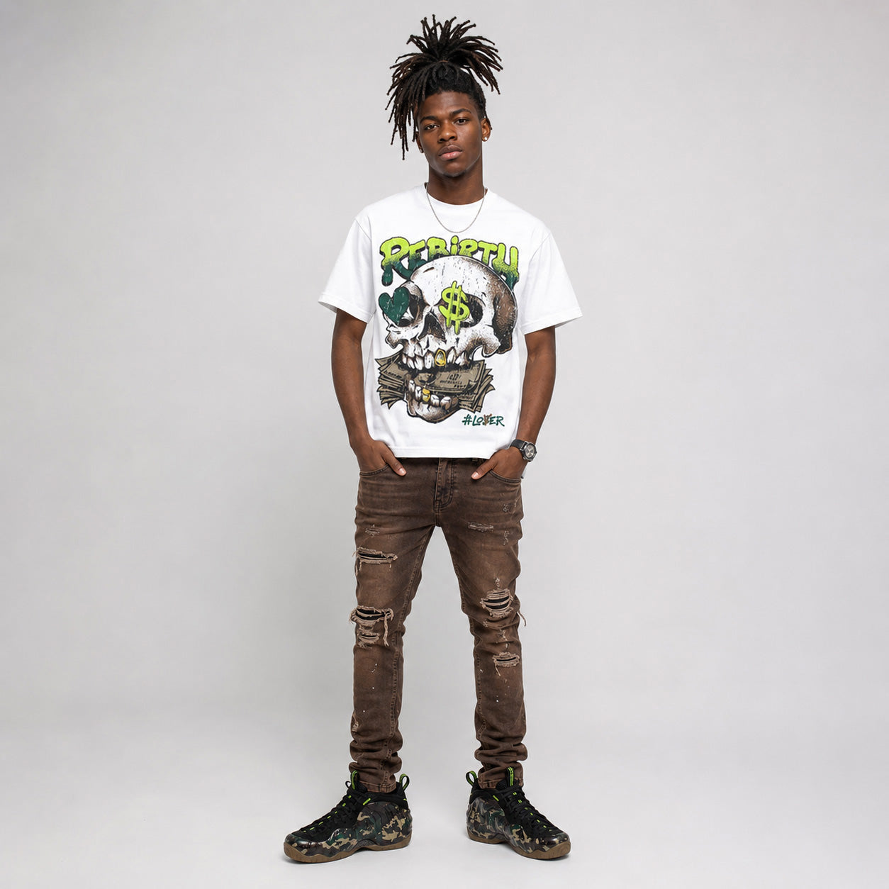 Foamposite One Green Camo DopeSkill T-Shirt Rebirth Graphic