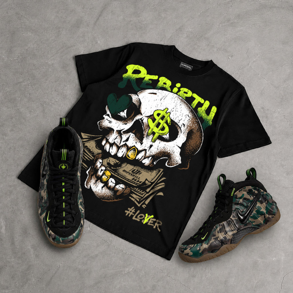 Foamposite One Green Camo DopeSkill T-Shirt Rebirth Graphic