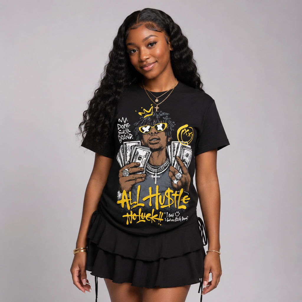 Tour Yellow 4s DopeSkill T-Shirt All Hustle No Luck Graphic