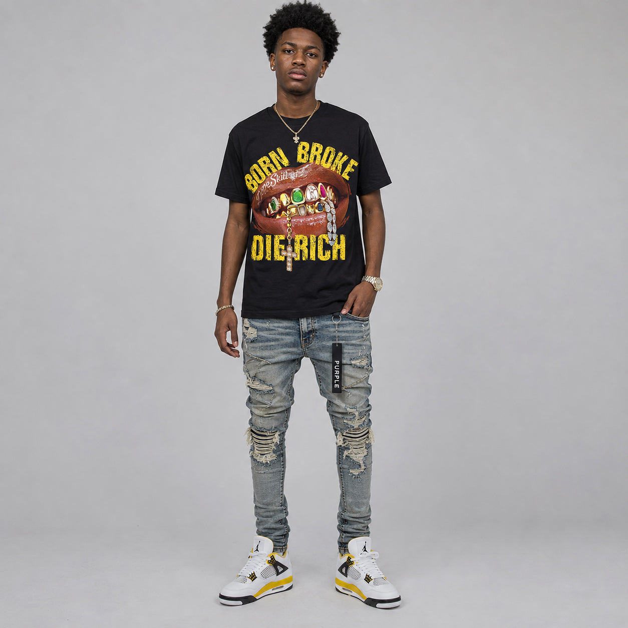 Tour Yellow 4s DopeSkill T-Shirt Born Broke Die Rich Graphic