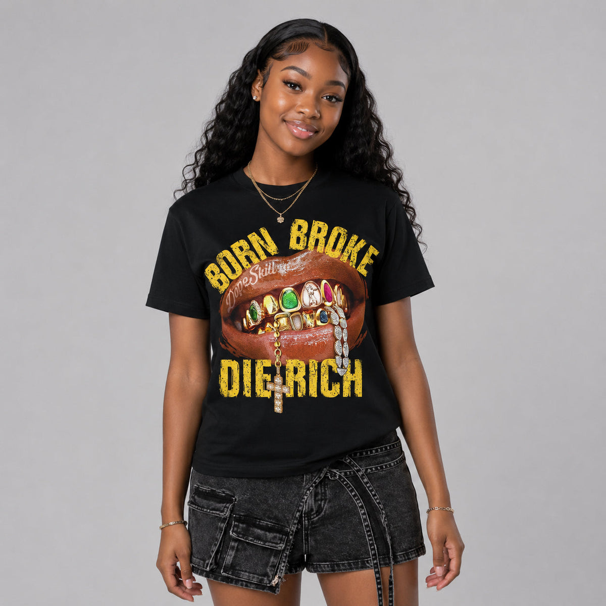 Tour Yellow 4s DopeSkill T-Shirt Born Broke Die Rich Graphic