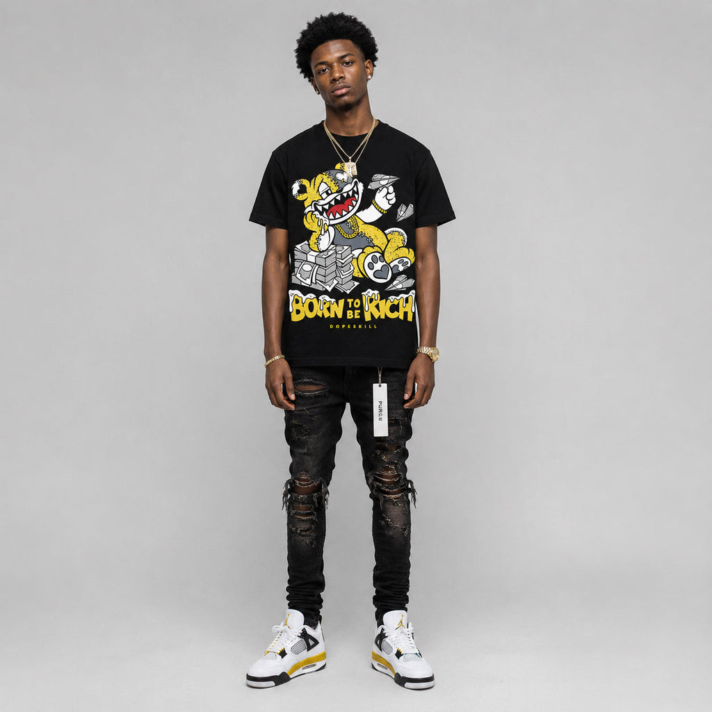 Tour Yellow 4s DopeSkill T-Shirt Born To Be Rich Graphic
