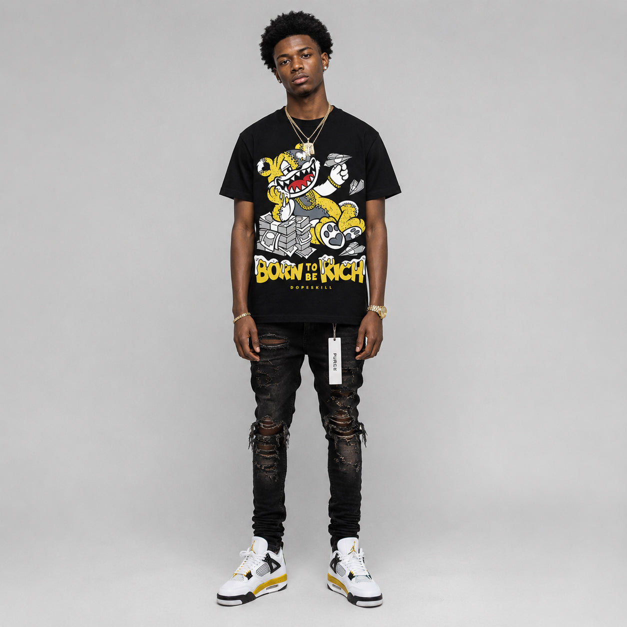 Tour Yellow 4s DopeSkill T-Shirt Born To Be Rich Graphic