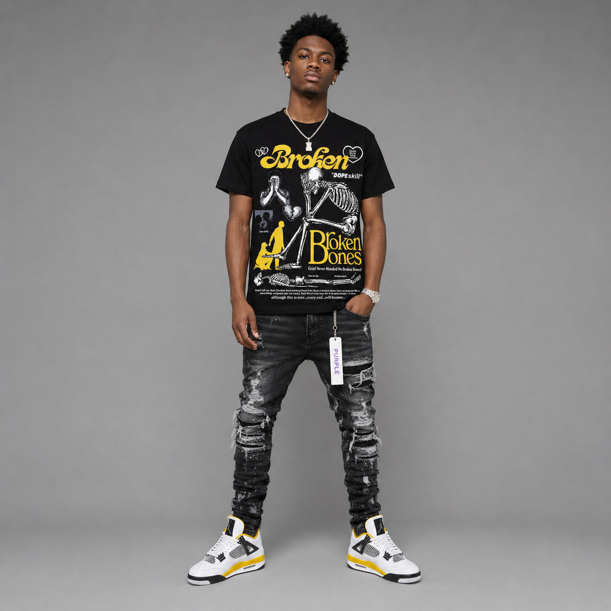 Tour Yellow 4s DopeSkill T-Shirt Broken Bones Graphic
