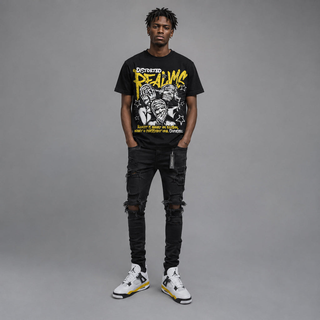 Tour Yellow 4s DopeSkill Oversize Print T-Shirt Distorted Realms Graphic