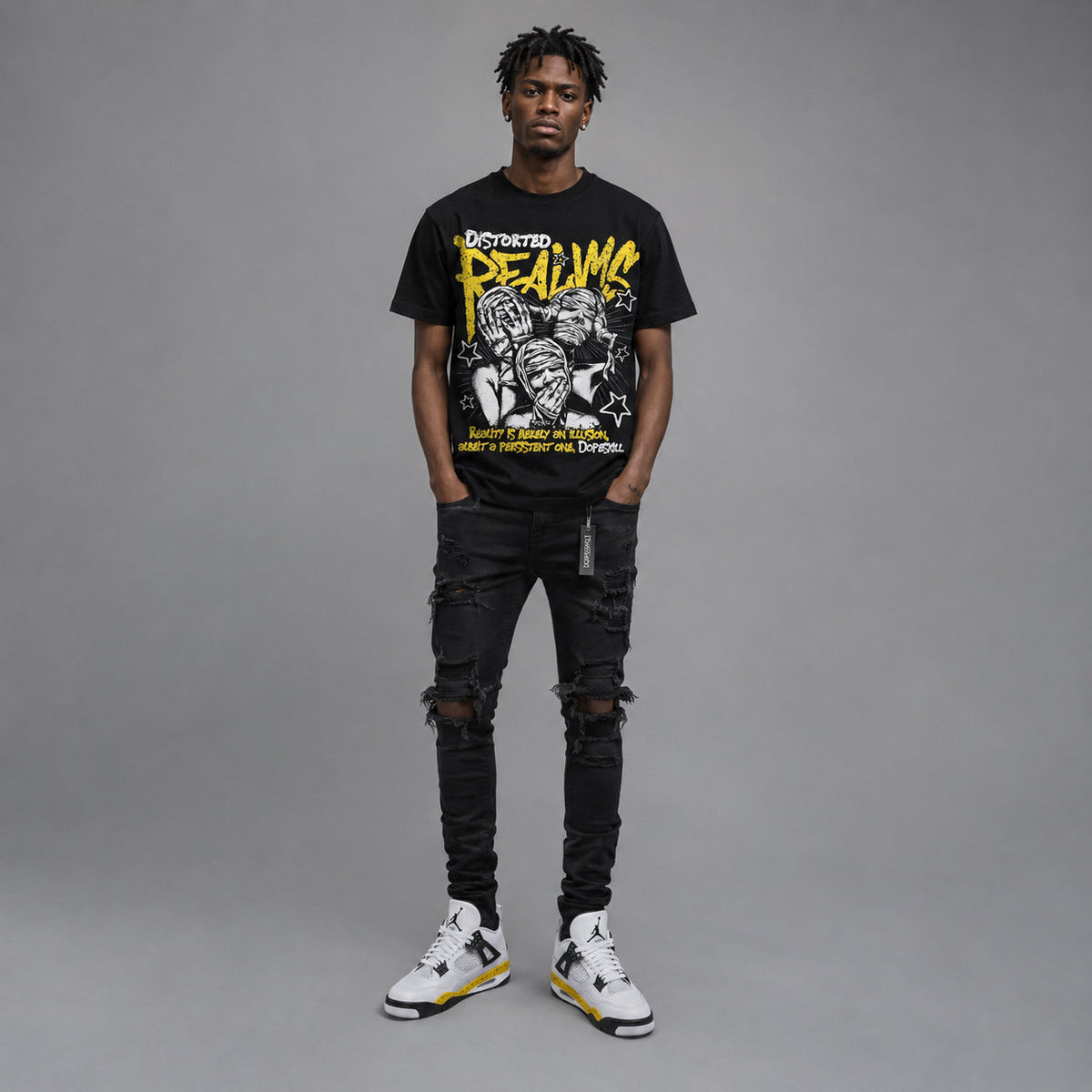 Tour Yellow 4s DopeSkill Oversize Print T-Shirt Distorted Realms Graphic