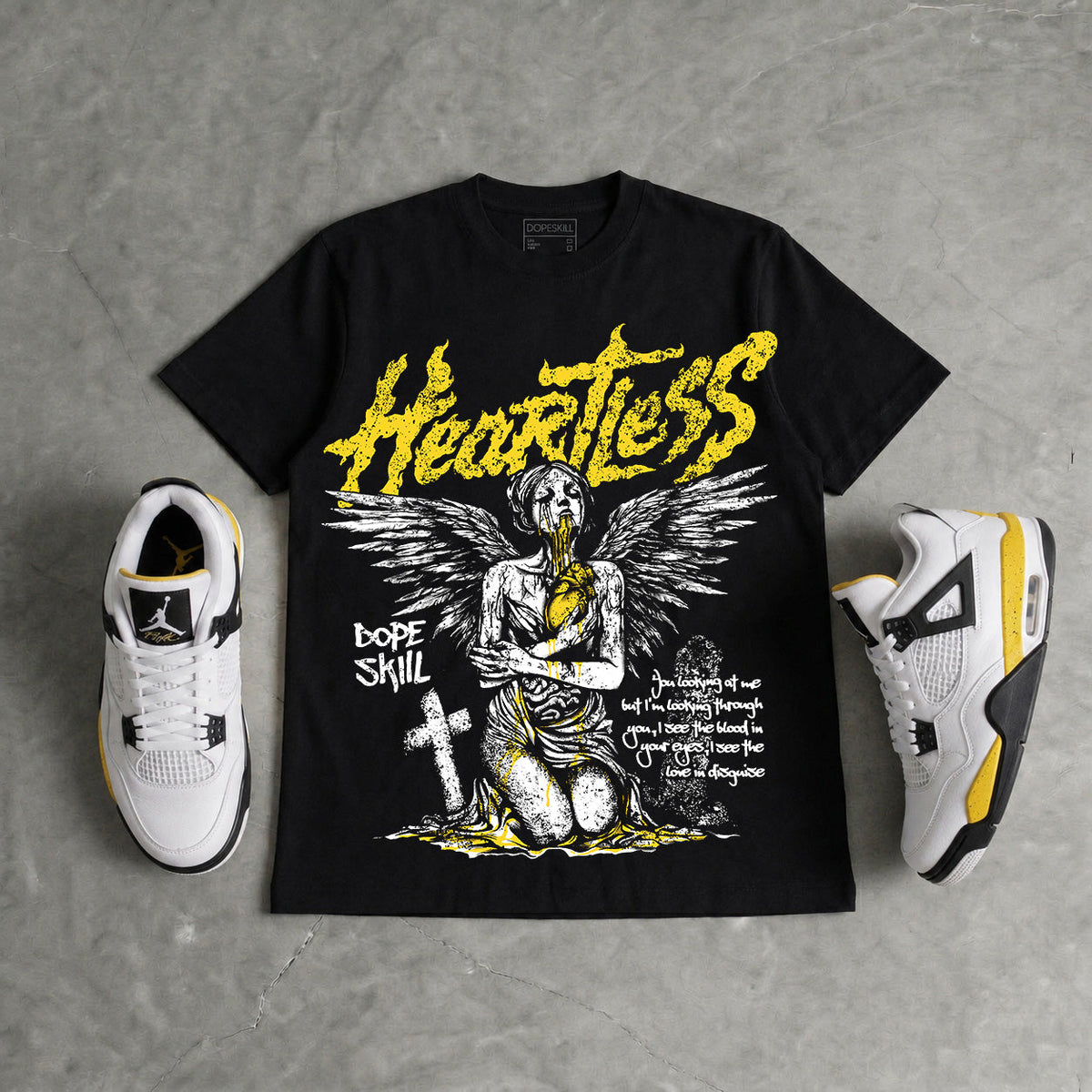 Tour Yellow 4s DopeSkill Oversize Print T-Shirt Heartless Graphic