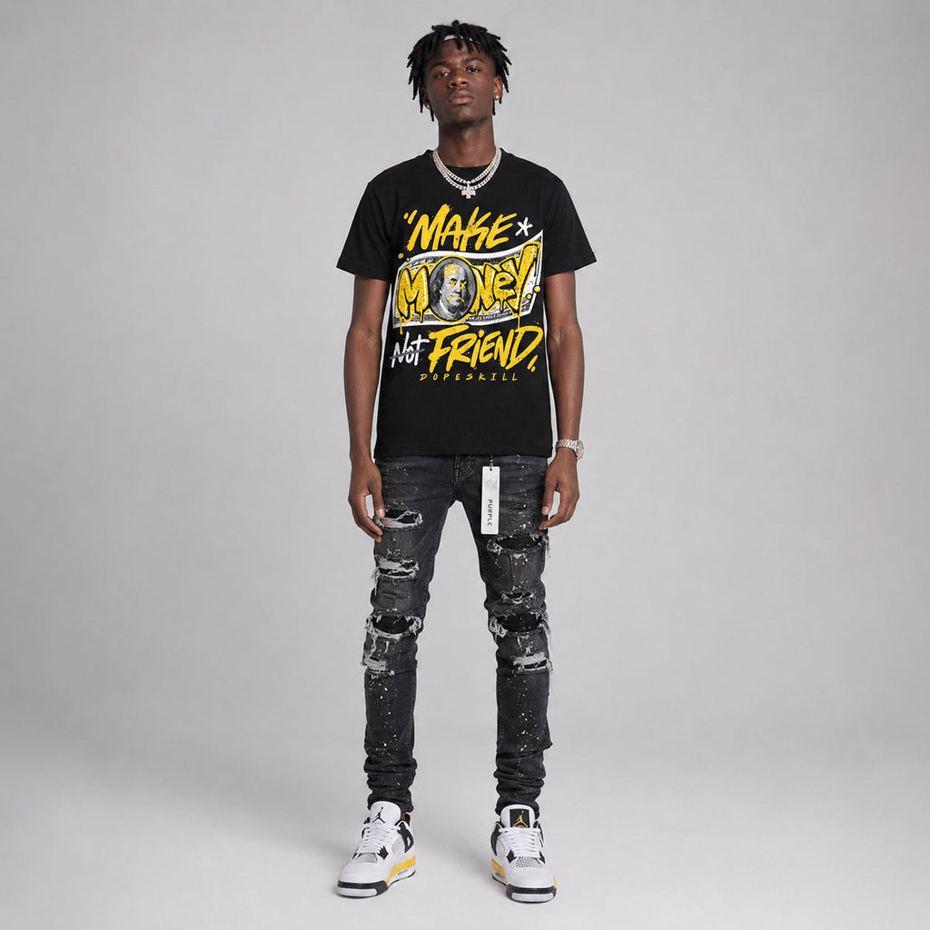 Tour Yellow 4s DopeSkill T-Shirt Make Money Not Friend Typo Graphic