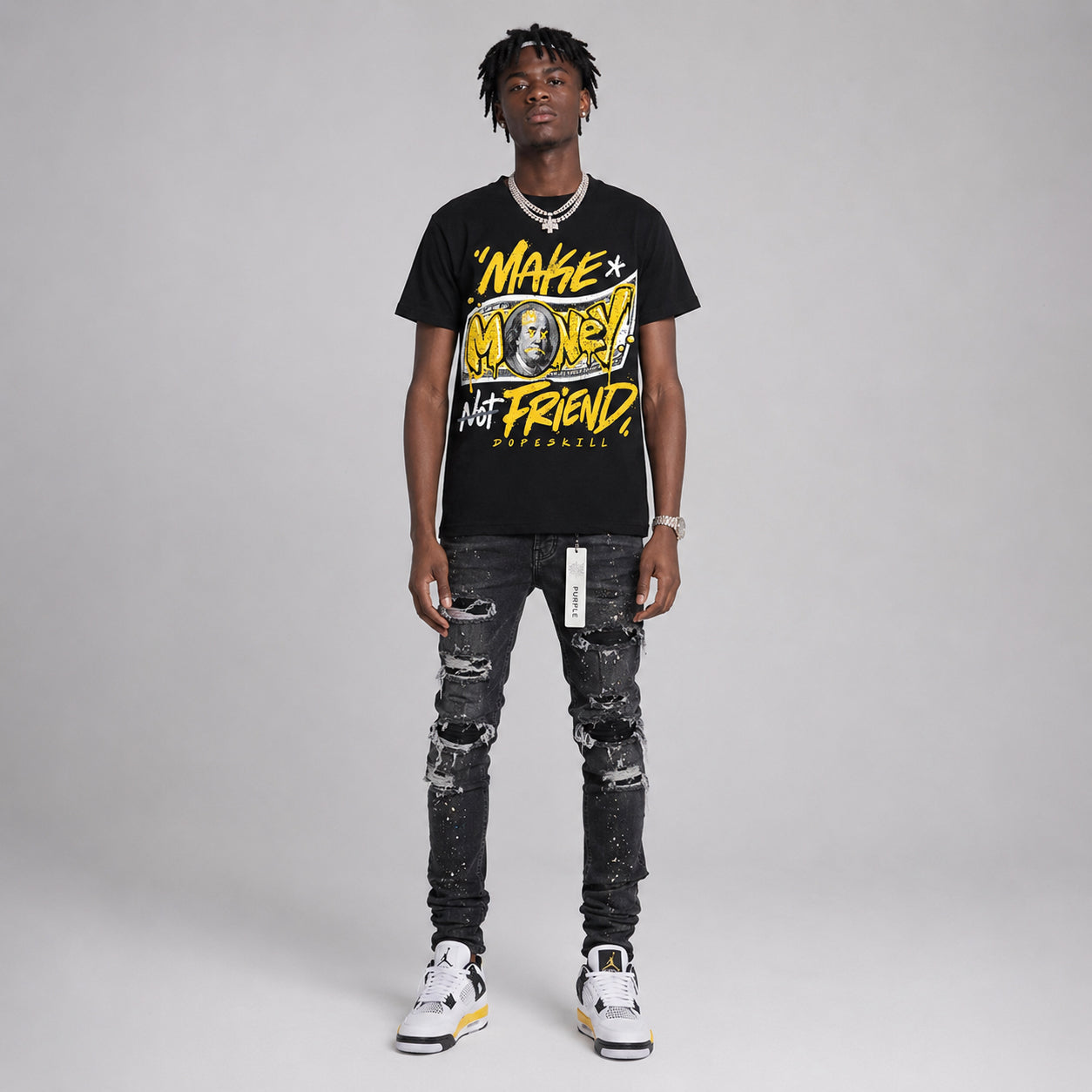 Tour Yellow 4s DopeSkill T-Shirt Make Money Not Friend Typo Graphic