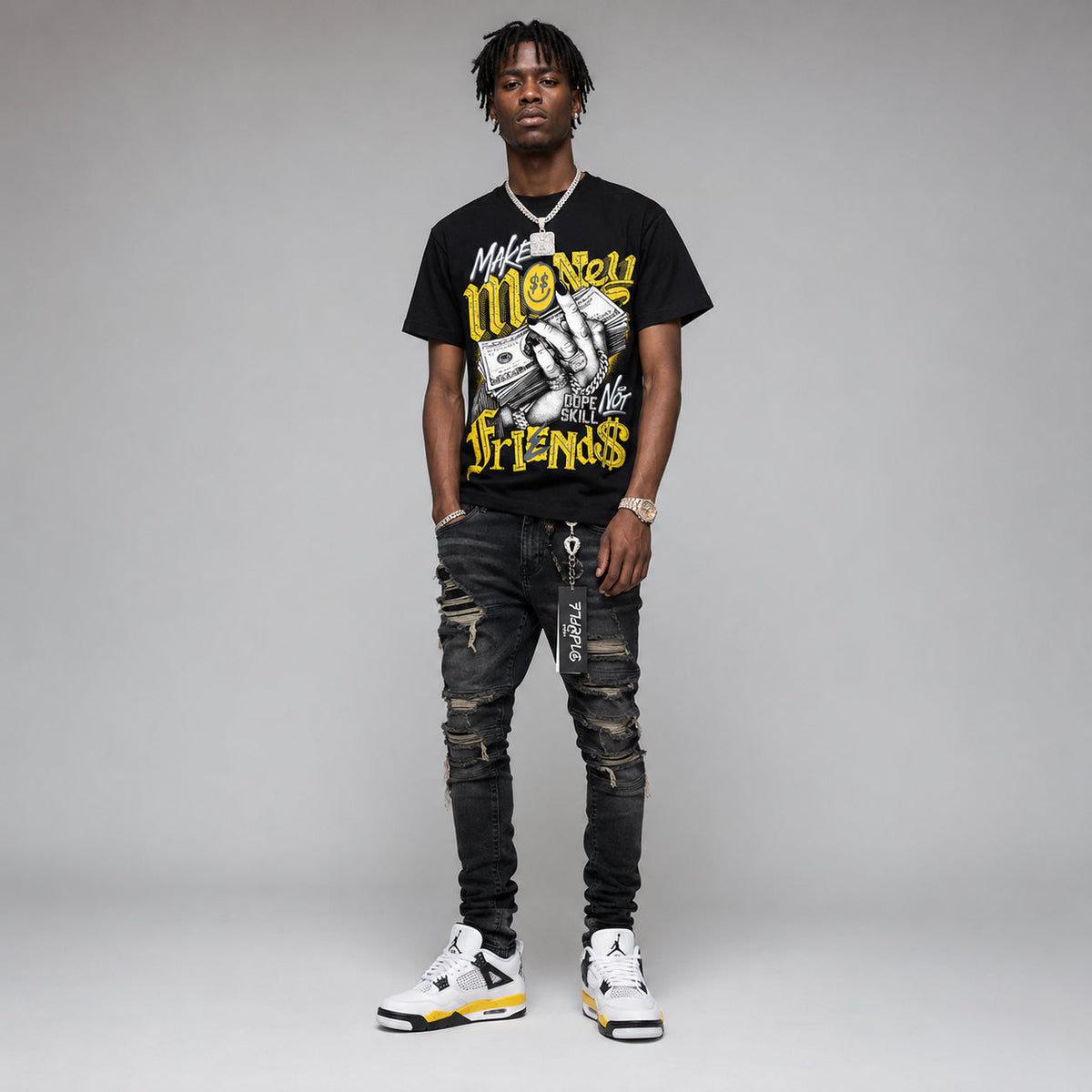Tour Yellow 4s DopeSkill T-Shirt Make Money Not Friends Graphic