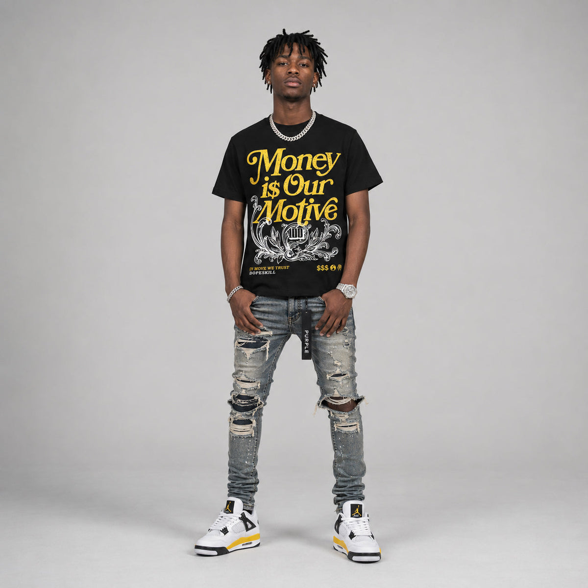 Tour Yellow 4s DopeSkill T-Shirt Money Is Our Motive Typo Graphic