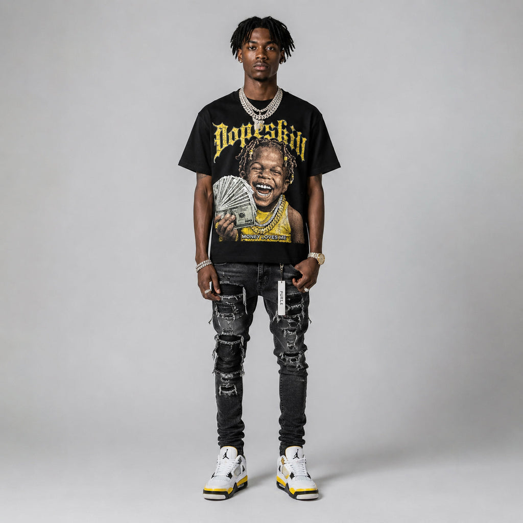 Tour Yellow 4s DopeSkill Oversize Print T-Shirt Money Loves Me Graphic