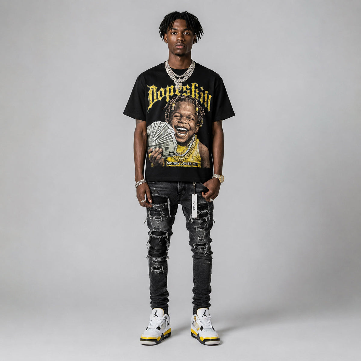 Tour Yellow 4s DopeSkill Oversize Print T-Shirt Money Loves Me Graphic