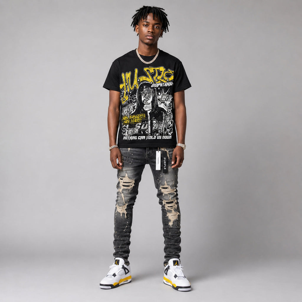 Tour Yellow 4s DopeSkill Oversize Print T-Shirt No Money No Lust Graphic