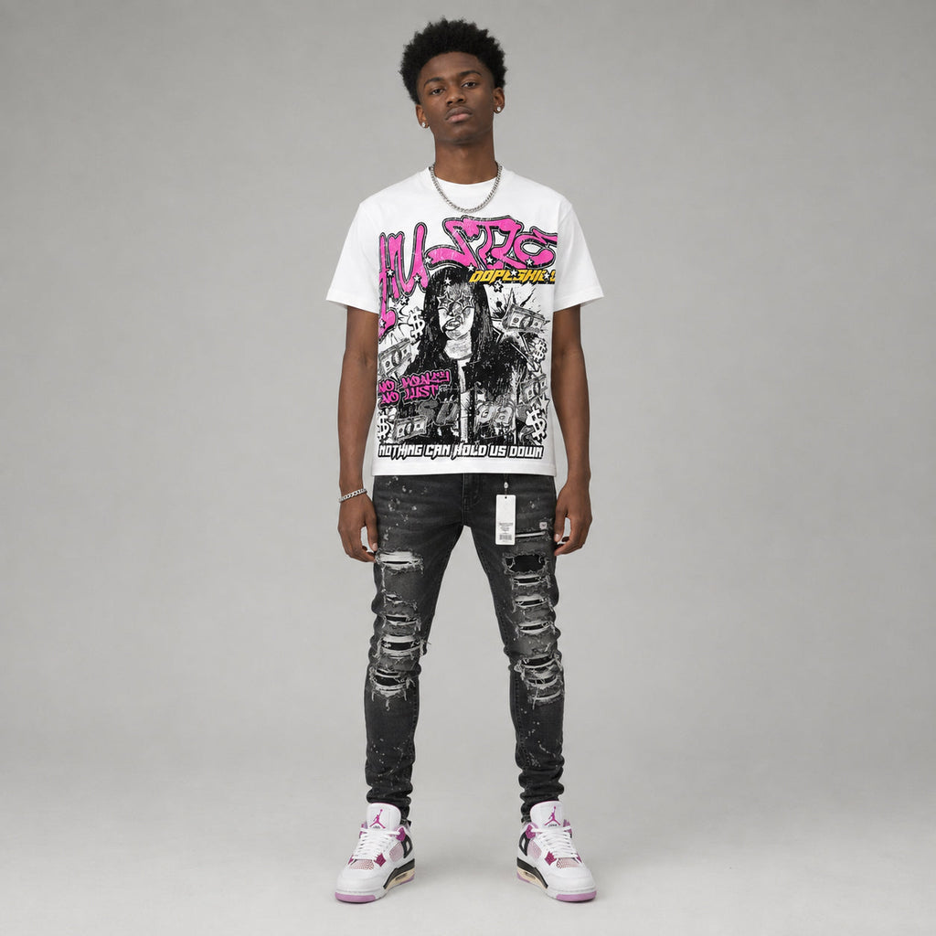 Comic 4s DopeSkill Oversize Print T-Shirt No Money No Lust Graphic