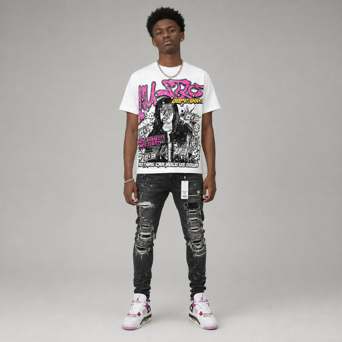 Comic 4s DopeSkill Oversize Print T-Shirt No Money No Lust Graphic