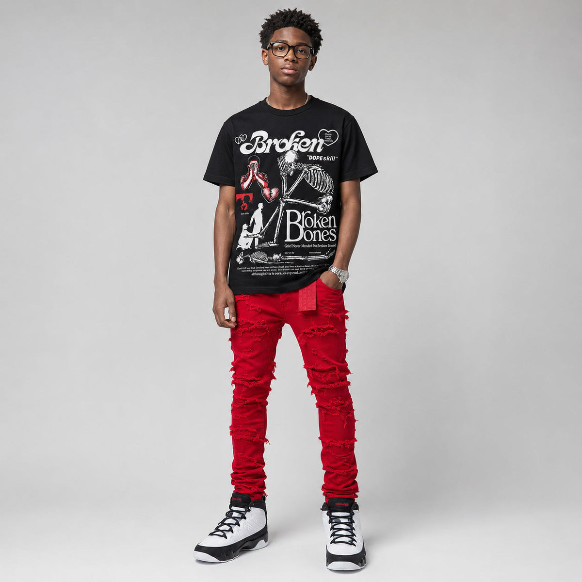Space Jam 9s DopeSkill T-Shirt Broken Bones Graphic