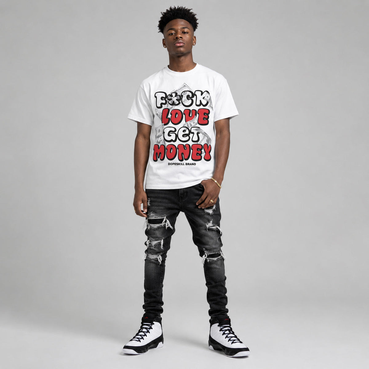 Space Jam 9s DopeSkill T-Shirt F#ck Love Get Money Graphic