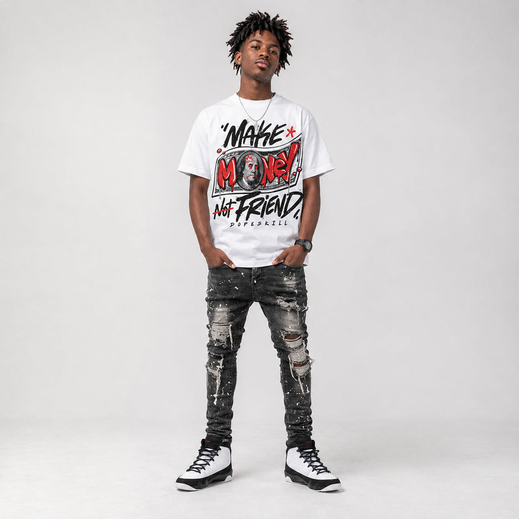 Space Jam 9s DopeSkill T-Shirt Make Money Not Friend Typo Graphic