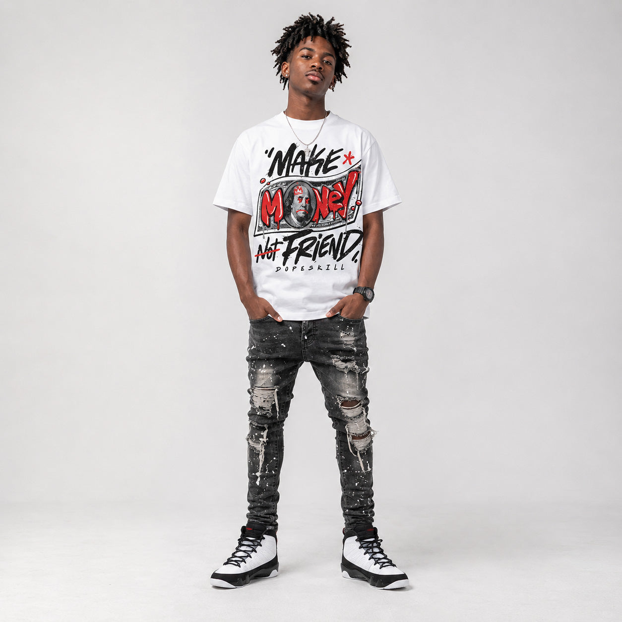 Space Jam 9s DopeSkill T-Shirt Make Money Not Friend Typo Graphic