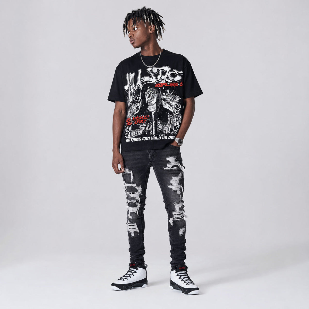 Space Jam 9s DopeSkill Oversize Print T-Shirt No Money No Lust Graphic