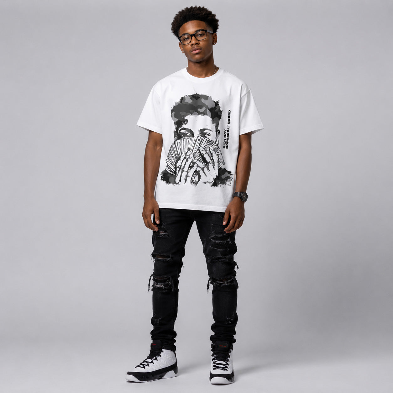 Space Jam 9s DopeSkill T-Shirt Rich Boy Camo Graphic