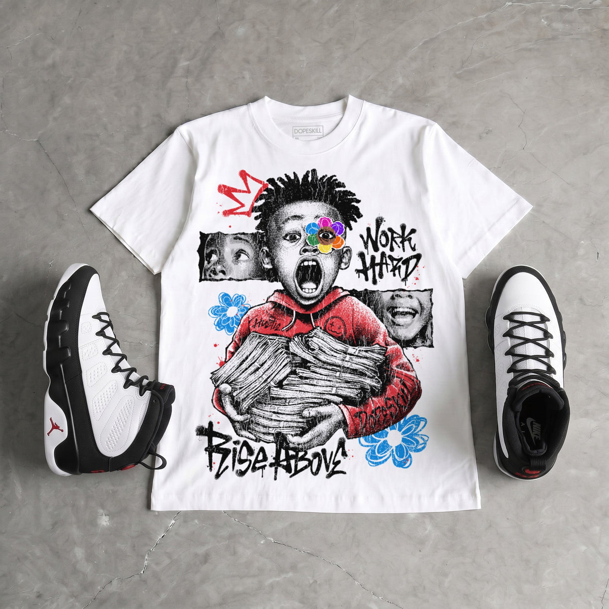 Space Jam 9s DopeSkill T-Shirt Work Hard Rise Above Graphic