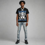 Black University Blue 5s DopeSkill Oversize Print T-Shirt Build in Silence Graphic