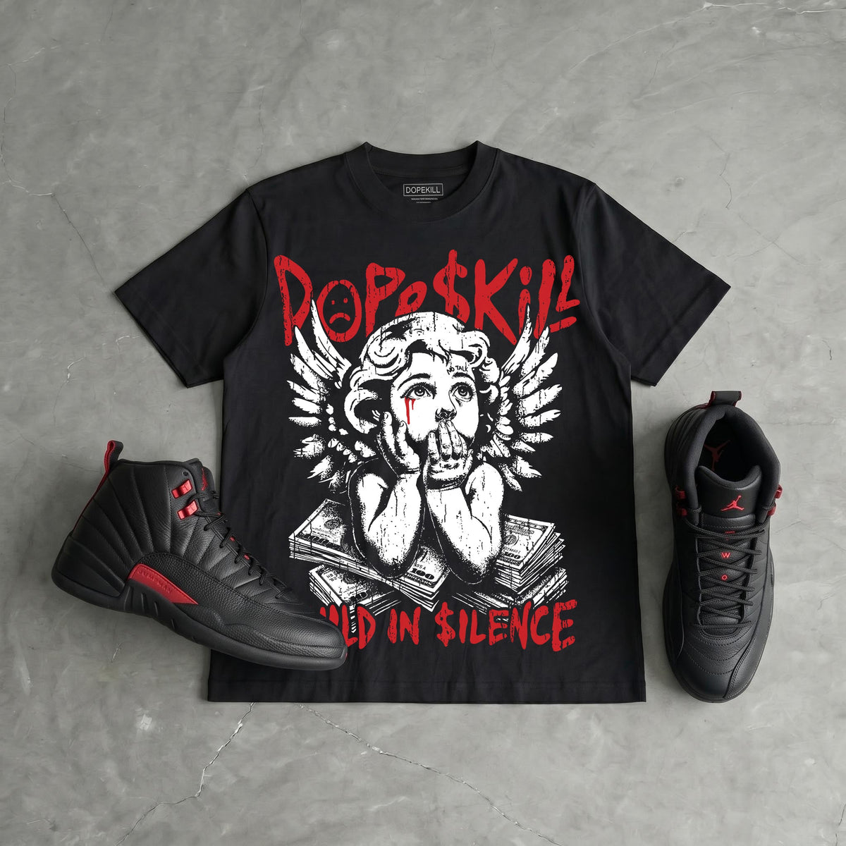 Bloodline 12s DopeSkill Oversize Print T-Shirt Build in Silence Graphic