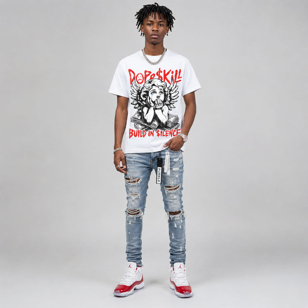 Cherry 11s DopeSkill Oversize Print T-Shirt Build in Silence Graphic