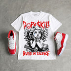 Cherry 11s DopeSkill Oversize Print T-Shirt Build in Silence Graphic