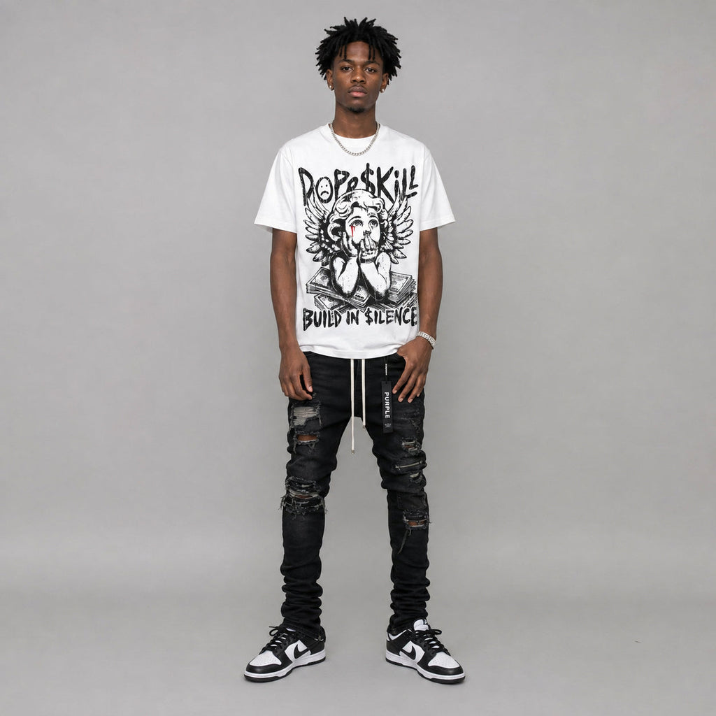 Dunk Panda White Black DopeSkill Oversize Print T-Shirt Build in Silence Graphic