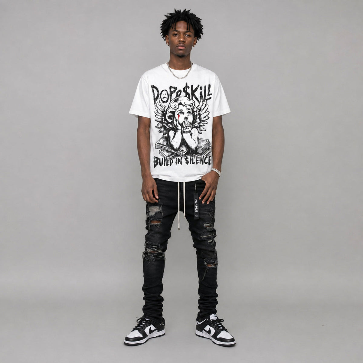 Dunk Panda White Black DopeSkill Oversize Print T-Shirt Build in Silence Graphic