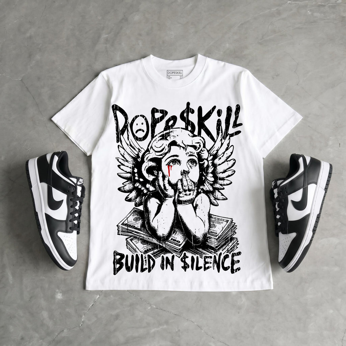 Dunk Panda White Black DopeSkill Oversize Print T-Shirt Build in Silence Graphic