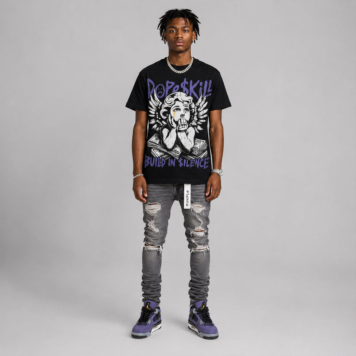 Lakers 4s DopeSkill Oversize Print T-Shirt Build in Silence Graphic