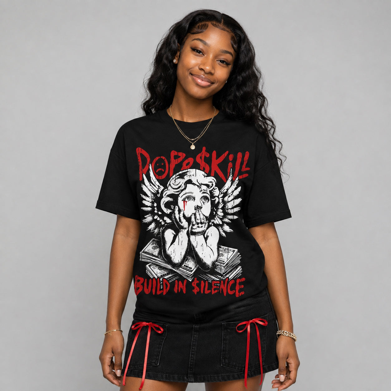 Space Jam 9s DopeSkill Oversize Print T-Shirt Build in Silence Graphic