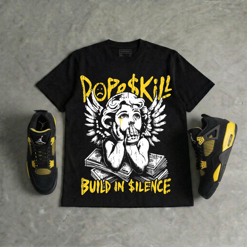 Black Tour Yellow AJ 4 Thunder DopeSkill Oversize Print T-Shirt Build in Silence Graphic