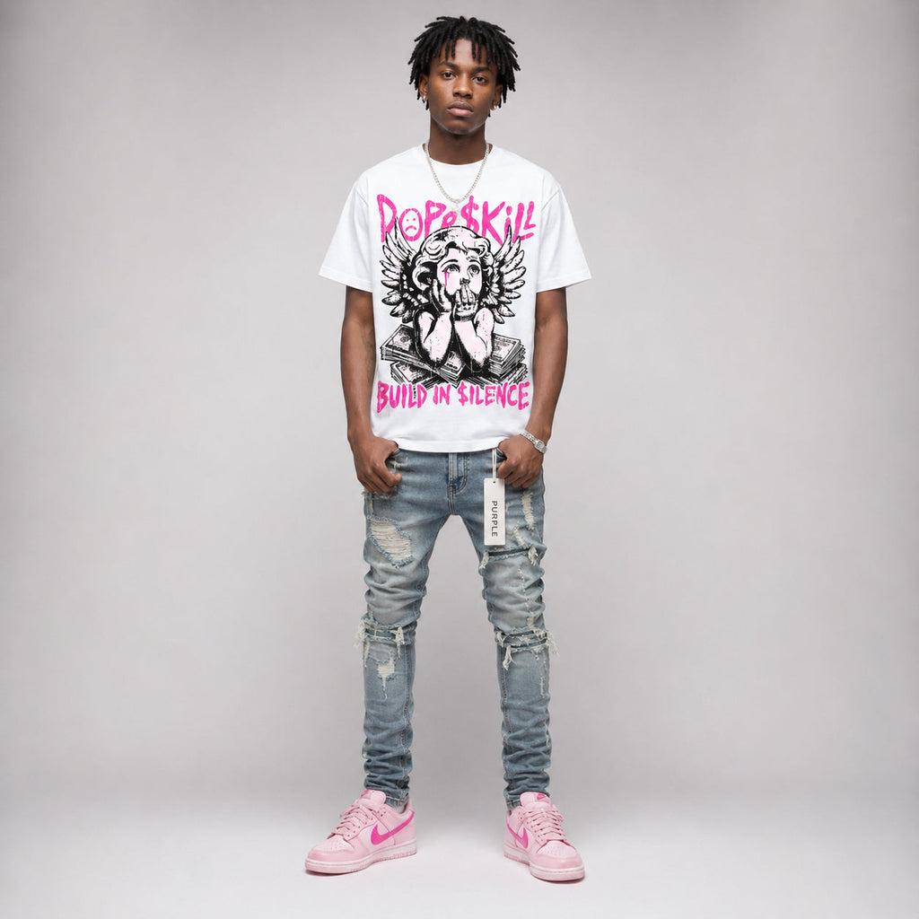Triple Pink Dunk DopeSkill Oversize Print T-Shirt Build in Silence Graphic
