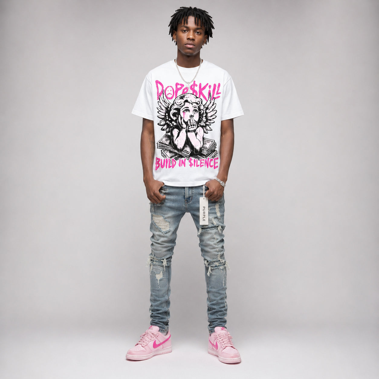Triple Pink Dunk DopeSkill Oversize Print T-Shirt Build in Silence Graphic