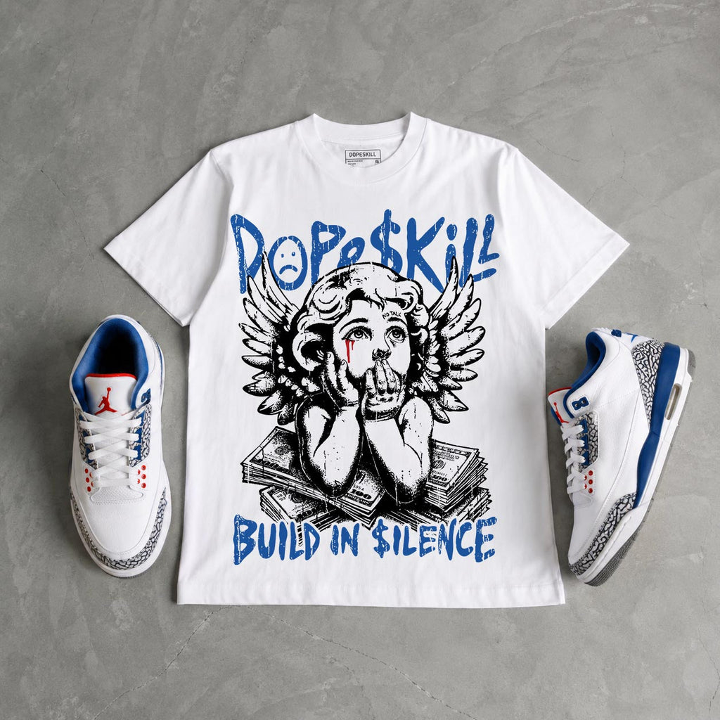 True Blue 3s DopeSkill Oversize Print T-Shirt Build in Silence Graphic